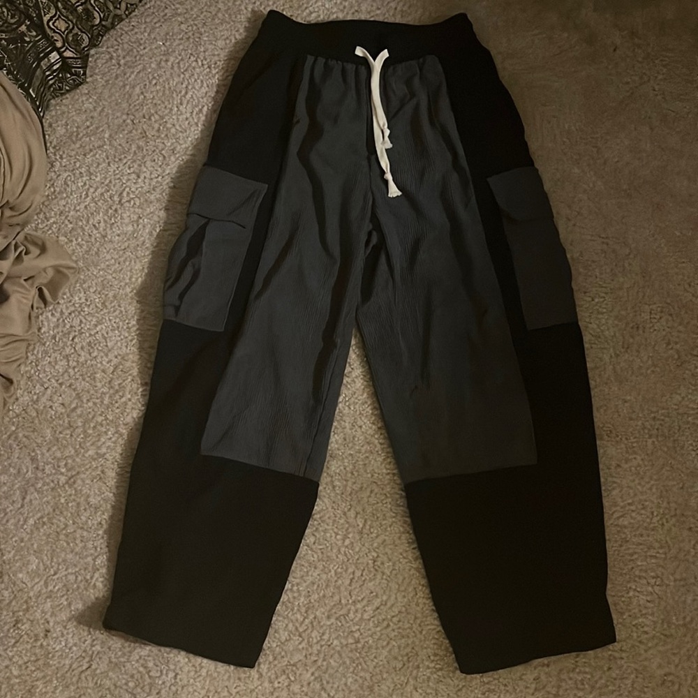 baggy fit corduroy cargos with knotted off white drawstrings